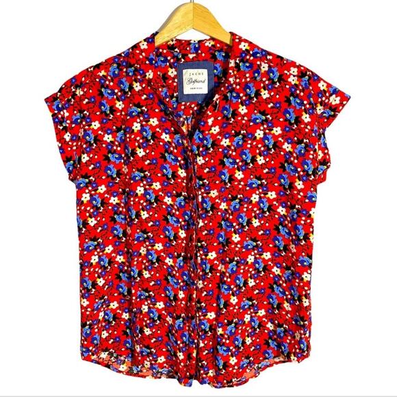 Jachs Girlfriend New York Women’s Red Floral Button Front Blouse, Size Small - Picture 1 of 12